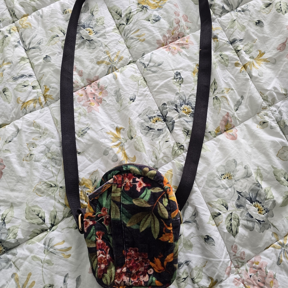 Floral Velvet Crossbody Bag in Black and Green